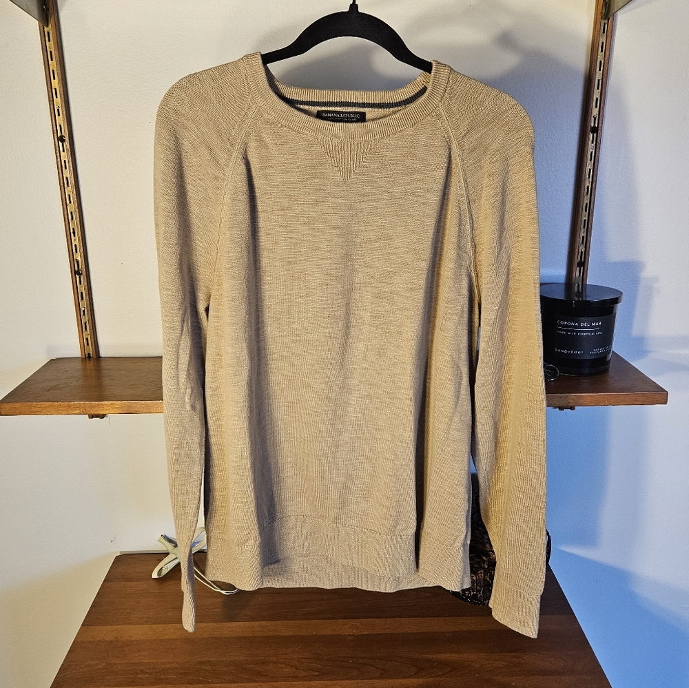 Banana Republic 100% Cotton Slub Tan Crewneck Sweater Large